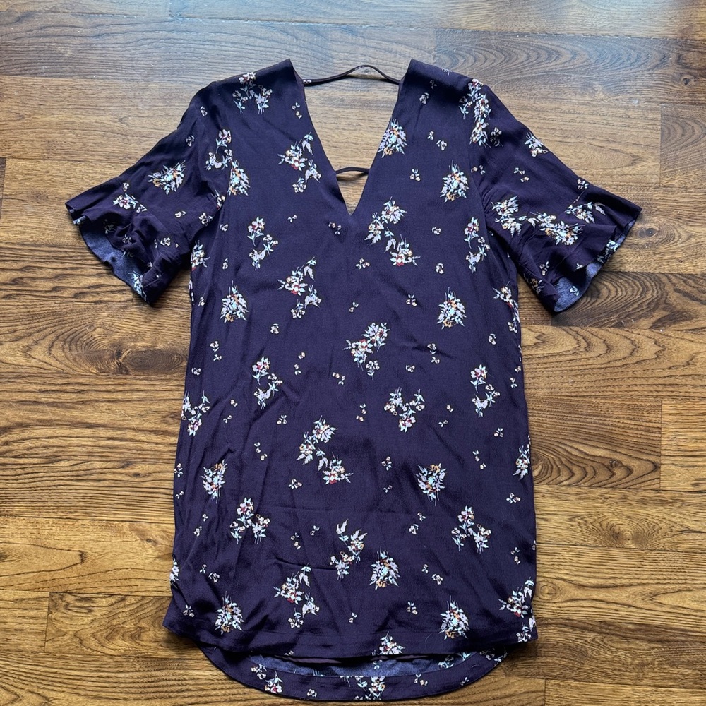 Floral V-Neck Mini Dress in deep purple